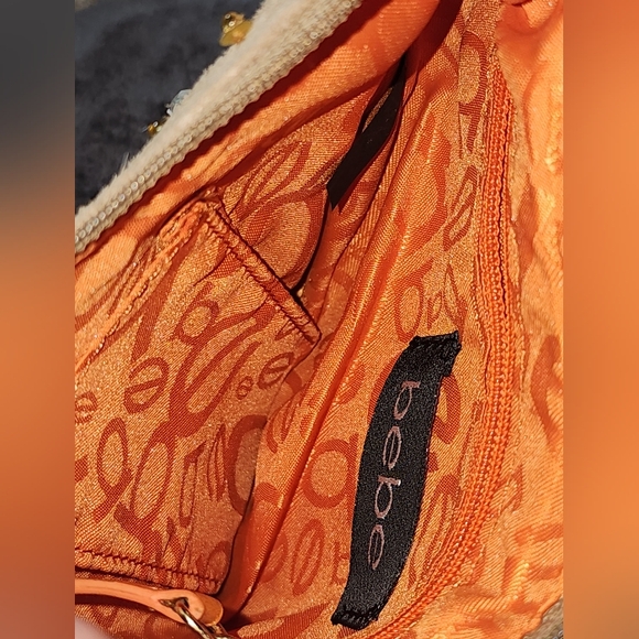 New BEBE Sequin Beads Heart Shaped Faux Leather Wristlet Zippered Bag Tassel Zip - Picture 10 of 16